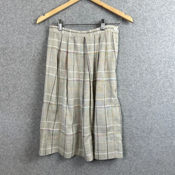 Vintage Mary McFadden Signature Collection Plaid Midi Skirt 24" Waist Linen XS